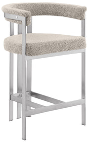 BS380 Architectural Boucle Bar Stool with Matte Brushed Flat-Strap Frame & Floating Back