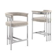 BS380 Architectural Boucle Bar Stool with Matte Brushed Flat-Strap Frame & Floating Back