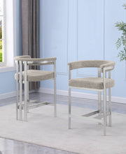 BS380 Architectural Boucle Bar Stool with Matte Brushed Flat-Strap Frame & Floating Back