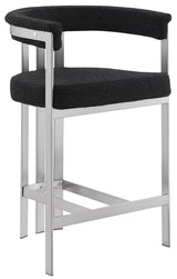 BS380 Single Architectural Boucle Bar Stool with Matte Brushed Flat-Strap Frame & Floating Back