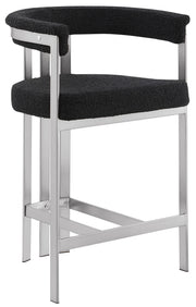 BS380 Architectural Boucle Bar Stool with Matte Brushed Flat-Strap Frame & Floating Back