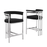 BS380 Architectural Boucle Bar Stool with Matte Brushed Flat-Strap Frame & Floating Back