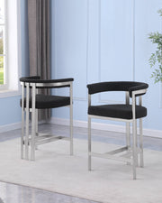BS380 Architectural Boucle Bar Stool with Matte Brushed Flat-Strap Frame & Floating Back