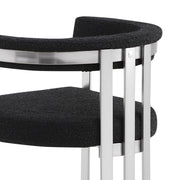 BS380 Architectural Boucle Bar Stool with Matte Brushed Flat-Strap Frame & Floating Back