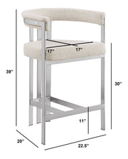BS380 Architectural Boucle Bar Stool with Matte Brushed Flat-Strap Frame & Floating Back