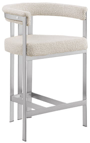 BS380 Architectural Boucle Bar Stool with Matte Brushed Flat-Strap Frame & Floating Back