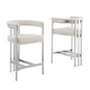 BS380 Architectural Boucle Bar Stool with Matte Brushed Flat-Strap Frame & Floating Back