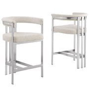 SC380-7. CH380-7, & BS380-7: Modern Boucle Upholstered Chairs with Matte Brushed Chrome Finish Legs (Set of 2)
