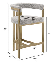 BS380 Architectural Boucle Bar Stool with Matte Brushed Flat-Strap Frame & Floating Back