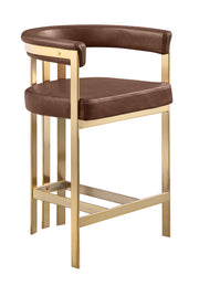 Mid-Century Leathaire Bar Stool with Slatted Gold Back & Padded Arms