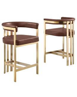 BS384L Single Mid-Century Leathaire Bar Stool with Slatted Gold Back & Padded Arms