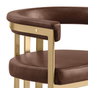 Mid-Century Leathaire Bar Stool with Slatted Gold Back & Padded Arms