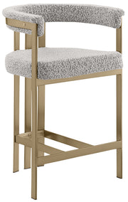BS380 Architectural Boucle Bar Stool with Matte Brushed Flat-Strap Frame & Floating Back