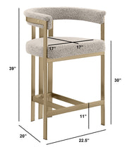 BS380 Architectural Boucle Bar Stool with Matte Brushed Flat-Strap Frame & Floating Back