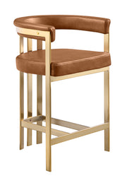Mid-Century Leathaire Bar Stool with Slatted Gold Back & Padded Arms