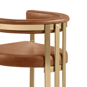 Mid-Century Leathaire Bar Stool with Slatted Gold Back & Padded Arms