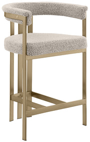 BS380 Architectural Boucle Bar Stool with Matte Brushed Flat-Strap Frame & Floating Back