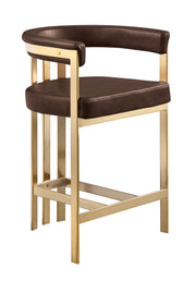 Mid-Century Leathaire Bar Stool with Slatted Gold Back & Padded Arms