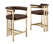 Mid-Century Leathaire Bar Stool with Slatted Gold Back & Padded Arms