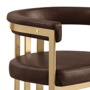 Mid-Century Leathaire Bar Stool with Slatted Gold Back & Padded Arms