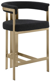 BS380 Architectural Boucle Bar Stool with Matte Brushed Flat-Strap Frame & Floating Back