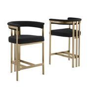 BS380 Architectural Boucle Bar Stool with Matte Brushed Flat-Strap Frame & Floating Back