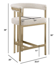 BS380 Architectural Boucle Bar Stool with Matte Brushed Flat-Strap Frame & Floating Back
