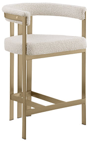 BS380 Architectural Boucle Bar Stool with Matte Brushed Flat-Strap Frame & Floating Back