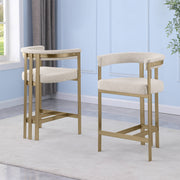 BS380 Architectural Boucle Bar Stool with Matte Brushed Flat-Strap Frame & Floating Back