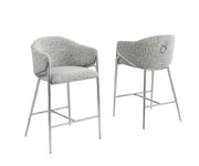 Architectural Boucle Barrel Bar Stool with Sculptural Chrome Frame