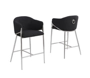 Architectural Boucle Barrel Bar Stool with Sculptural Chrome Frame