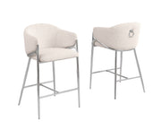 Architectural Boucle Barrel Bar Stool with Sculptural Chrome Frame