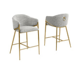 BS454 Set of 2 Architectural Boucle Barrel Bar Stool with Sculptural Gold Frame & Ring Pull