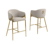 Architectural Boucle Barrel Bar Stool with Sculptural Gold Frame & Ring Pull