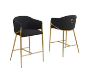 Architectural Boucle Barrel Bar Stool with Sculptural Gold Frame & Ring Pull