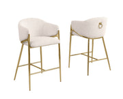 Architectural Boucle Barrel Bar Stool with Sculptural Gold Frame & Ring Pull