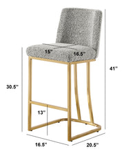 Modern Armless Boucle Bar Stool with Curved Gold Sled Base