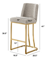 Modern Armless Boucle Bar Stool with Curved Gold Sled Base