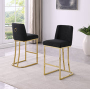 Modern Armless Boucle Bar Stool with Curved Gold Sled Base