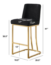 Modern Armless Boucle Bar Stool with Curved Gold Sled Base