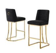 Modern Armless Boucle Bar Stool with Curved Gold Sled Base