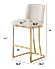 Modern Armless Boucle Bar Stool with Curved Gold Sled Base