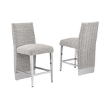 BS560 Set of 2 Luxury High Back Boucle Bar Stool with Nailhead Trim & Silver/Gold Base