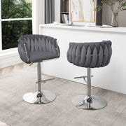 Modern Woven Velvet Swivel Bar Stool with Adjustable Chrome Pedestal Base