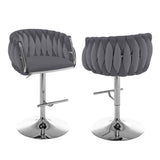 BS90 Set of 2 Modern Woven Velvet Swivel Bar Stool with Adjustable Chrome Pedestal Base