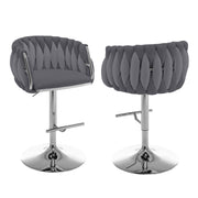 Modern Woven Velvet Swivel Bar Stool with Adjustable Chrome Pedestal Base