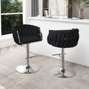 Modern Woven Velvet Swivel Bar Stool with Adjustable Chrome Pedestal Base