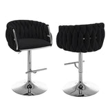 BS90 Set of 2 Modern Woven Velvet Swivel Bar Stool with Adjustable Chrome Pedestal Base