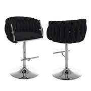 Modern Woven Velvet Swivel Bar Stool with Adjustable Chrome Pedestal Base