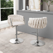Modern Woven Velvet Swivel Bar Stool with Adjustable Chrome Pedestal Base